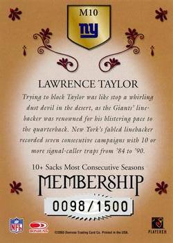 2003 Donruss Classics - Membership #M10 Lawrence Taylor Back