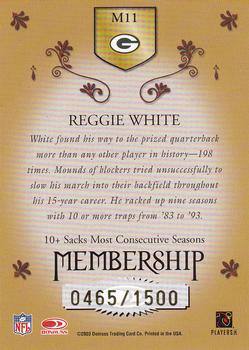 2003 Donruss Classics - Membership #M11 Reggie White Back