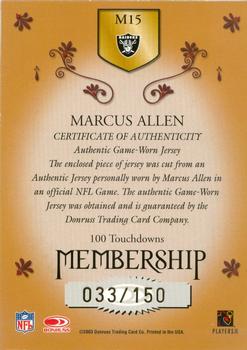 2003 Donruss Classics - Membership VIP Jerseys #M15 Marcus Allen Back
