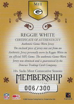2003 Donruss Classics - Membership VIP Jerseys Autographs #M11 Reggie White Back