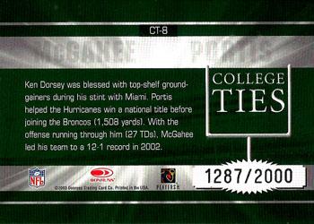 2003 Donruss Elite - College Ties #CT-8 Clinton Portis / Willis McGahee Back