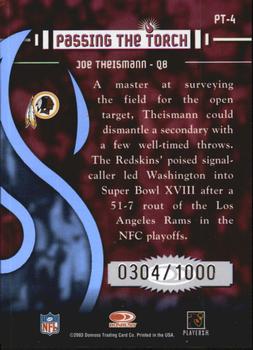 2003 Donruss Elite - Passing the Torch #PT-4 Joe Theismann Back