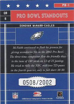 2003 Donruss Elite - Pro Bowl Standouts #PB-1 Donovan McNabb Back