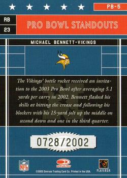 2003 Donruss Elite - Pro Bowl Standouts #PB-5 Michael Bennett Back