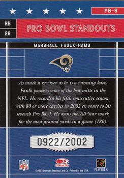 2003 Donruss Elite - Pro Bowl Standouts #PB-6 Marshall Faulk Back