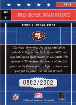 2003 Donruss Elite - Pro Bowl Standouts #PB-8 Terrell Owens Back