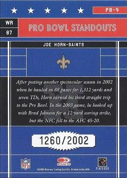 2003 Donruss Elite - Pro Bowl Standouts #PB-9 Joe Horn Back
