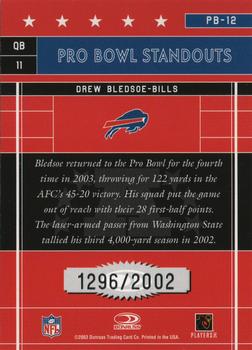 2003 Donruss Elite - Pro Bowl Standouts #PB-12 Drew Bledsoe Back