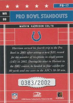 2003 Donruss Elite - Pro Bowl Standouts #PB-17 Marvin Harrison Back
