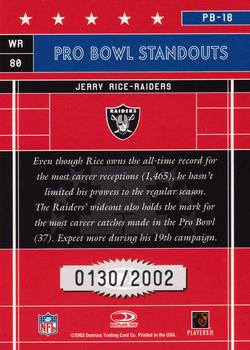 2003 Donruss Elite - Pro Bowl Standouts #PB-18 Jerry Rice Back