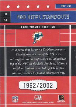 2003 Donruss Elite - Pro Bowl Standouts #PB-20 Zach Thomas Back