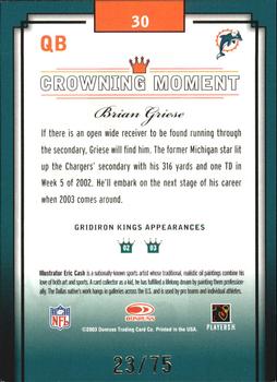 2003 Donruss Gridiron Kings - Gold #30 Brian Griese Back
