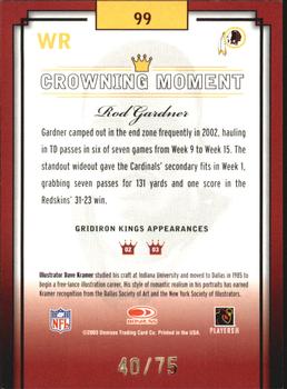2003 Donruss Gridiron Kings - Gold #99 Rod Gardner Back