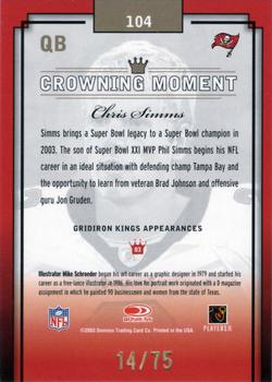 2003 Donruss Gridiron Kings - Gold #104 Chris Simms Back