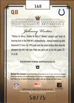 2003 Donruss Gridiron Kings - Gold #168 Johnny Unitas Back