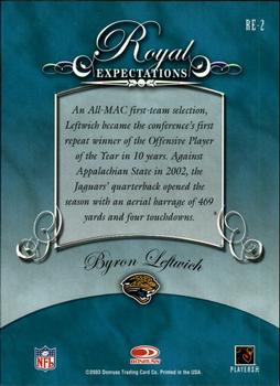 2003 Donruss Gridiron Kings - Royal Expectations #RE-2 Byron Leftwich Back