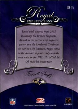 2003 Donruss Gridiron Kings - Royal Expectations #RE-15 Terrell Suggs Back