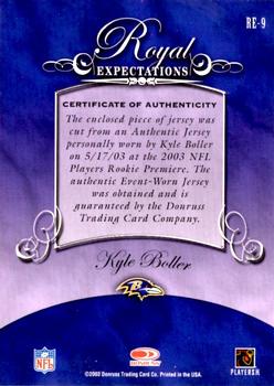 2003 Donruss Gridiron Kings - Royal Expectations Materials Silver #RE-9 Kyle Boller Back