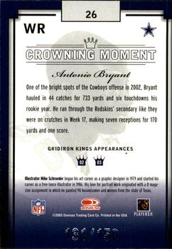 2003 Donruss Gridiron Kings - Silver #26 Antonio Bryant Back