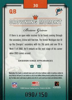 2003 Donruss Gridiron Kings - Silver #30 Brian Griese Back