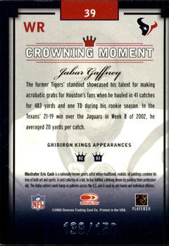 2003 Donruss Gridiron Kings - Silver #39 Jabar Gaffney Back
