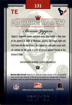 2003 Donruss Gridiron Kings - Silver #131 Bennie Joppru Back