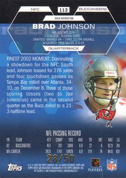 2003 Finest - Gold Refractors #113 Brad Johnson Back