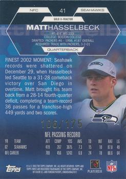 2003 Finest - Gold Xfractors #41 Matt Hasselbeck Back
