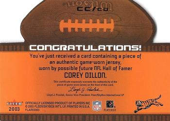 2003 Flair - Canton Calling #CC/CD Corey Dillon Back