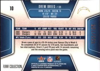 2003 Flair - Collection #10 Drew Brees Back
