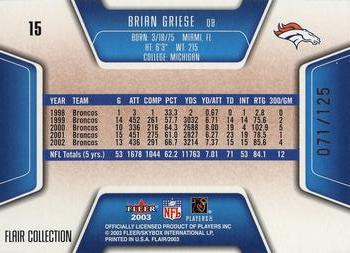 2003 Flair - Collection #15 Brian Griese Back