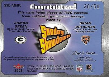 2003 Flair - Sunday Showdown Dual Patches #SSD-AG/BU Ahman Green / Brian Urlacher Back