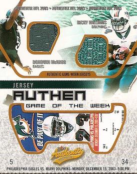 2003 Fleer Authentix - Jersey Authentix Game of the Week Ripped #DM-RW Donovan McNabb / Ricky Williams Front