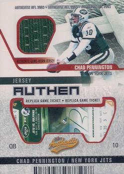 2003 Fleer Authentix - Jersey Authentix Unripped #JA-CP2 Chad Pennington Front