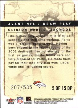 2003 Fleer Avant - Draw Play #5 DP Clinton Portis Back