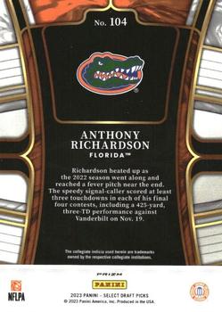 2023 Panini Select Draft Picks - Gold Lazer Prizm #104 Anthony Richardson Back
