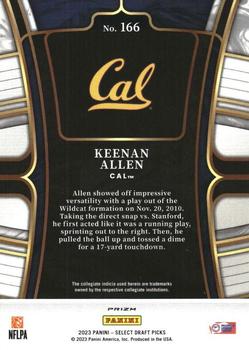 2023 Panini Select Draft Picks - Gold Lazer Prizm #166 Keenan Allen Back