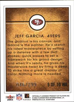 2003 Fleer Avant - Work of Heart #5 WA Jeff Garcia Back