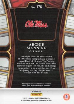 2023 Panini Select Draft Picks - White Lazer Prizm #178 Archie Manning Back