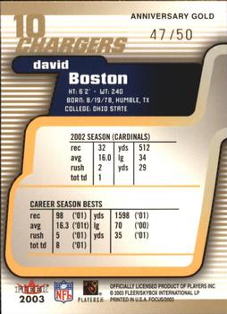 2003 Fleer Focus - Anniversary Gold #10 David Boston Back