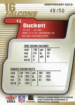 2003 Fleer Focus - Anniversary Gold #16 T.J. Duckett Back