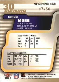 2003 Fleer Focus - Anniversary Gold #30 Randy Moss Back