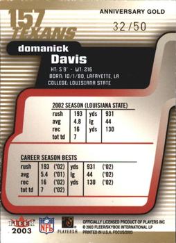 2003 Fleer Focus - Anniversary Gold #157 Domanick Davis Back