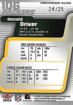 2003 Fleer Focus - Anniversary Silver #106 Donald Driver Back
