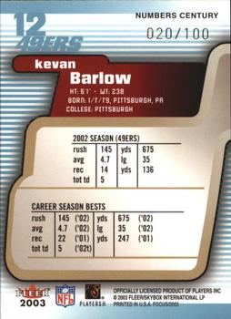 2003 Fleer Focus - Numbers Century #12 Kevan Barlow Back