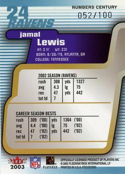2003 Fleer Focus - Numbers Century #24 Jamal Lewis Back