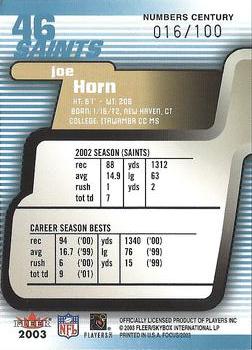 2003 Fleer Focus - Numbers Century #46 Joe Horn Back