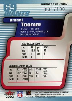 2003 Fleer Focus - Numbers Century #69 Amani Toomer Back