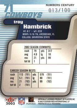 2003 Fleer Focus - Numbers Century #71 Troy Hambrick Back