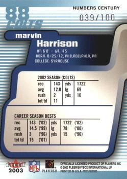 2003 Fleer Focus - Numbers Century #88 Marvin Harrison Back